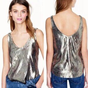 J.Crew Cate Cami Metallic Paisley Gold Shimmer Silk Blend Tank Top (size 2)